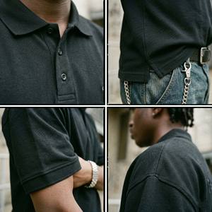 Camiseta de punto negra extragrande para hombre, estilo urbano, holgada, con hombros caídos, de algodón, estilo vintage. - Product Image 3