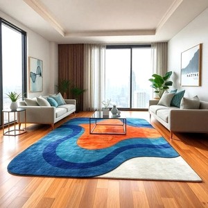 Tapis en laine abstrait bleu et orange tufté à la main, tapis moderne irrégulier pour salon, chambre à coucher, décoration intérieure, fournisseur en gros - Product Image 1