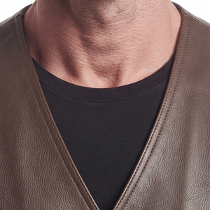 <b>Men's</b> 100% Real <b>Leather</b> Winter Breathable Button V-Neck Sleeveless Reversible Biker Vest with Pockets Outerwear Wholesale - Product Image 4