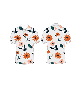 Polo à imprimé floral blanc et orange pour hommes, chemise de golf décontractée à manches courtes pour l'été - Product Image 6