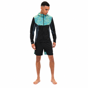 Custom Men’s Lightweight Printed Panel Hooded Running Tracksuit Full Zip Windbreaker Jacket with Athletic Shorts Performance Gym - Product Image 1