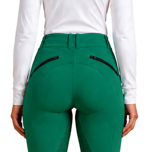 Leggings d'équitation vert émeraude pour femmes, taille haute, pantalon d'équitation extensible avec grip en silicone et poches intégrées - Product Image 4