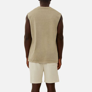 Gilet à capuche avec logo imprimé personnalisé hommes Gym entraînement Fitness Street Wear sans manches 100% coton t-shirt côtelé débardeur hommes - Product Image 4