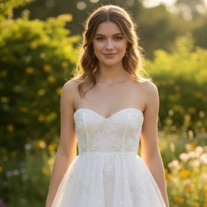 ชุดเดรสสั้นผ้าทูลล์สีขาวประดับด้วยลูกปัดทำมือสุดหรู แขนยาว ออกแบบโดยดีไซเนอร์ ขายส่งจำนวนมากจากผู้ผลิต - Product Image 1