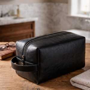 Genuine Leather Toiletry Bag Mens Dopp <b>Kit</b> Travel Wash Bag <b>Shaving</b> <b>Kit</b> Organizer Waterproof Interior Bulk Buy TYG-0199 - Product Image 5