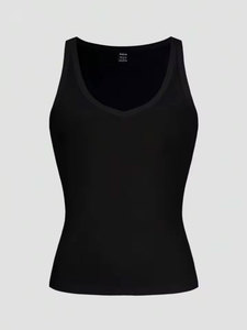 Women Solid O-Neck Ribbed Tank <b>Top</b> Casual Breathable Eco-Friendly Satin Knitted Sleeveless Regular Length Cotton 3D Embroidery - Product Image 2