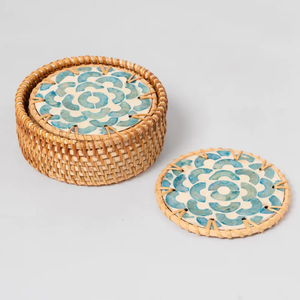 Handcrafted Mother of Pearl Inlay Coasters Hanoi's Craftsmanship From Vietnam Cozy Mats & Pads - Product Image 4