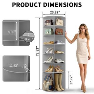 Scarpiera Girevole a 360 Gradi a 7 Livelli in Composito Legno-Plastica 60x60x184cm Grigia - Product Image 3