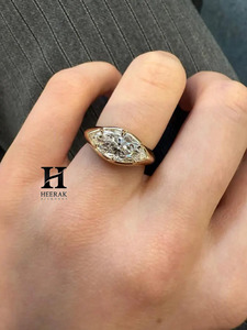 Luxury 2CT Marquise Cut Lab Grown Diamond Engagement <b>Ring</b> 14K Yellow Gold Three Stone Bezel <b>Set</b> Wedding <b>Ring</b> for <b>Women</b> - Product Image 6