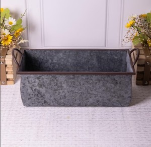 Rectangular Metal Storage Bins With Handles Industrial Style Decorative Trays Set Of Three Gray Finish - Product Image 4