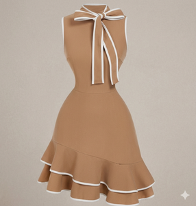 Corte ajustado y evasé o corte en A, manga larga entallada, cintura estructurada fruncida, minifalda corta por encima de la rodilla. - Product Image 3