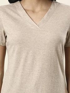 Elegant ladies knitted cotton tee shirt v neck short sleeve breathable fabric anti bacterial finish soft touch material perfect - Product Image 2