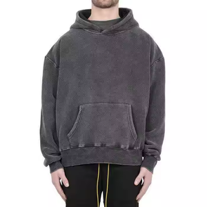 เสื้อฮู้ดดี้สีเขียวอมน้ำเงินเข้มแบบย้อมสีสไตล์วินเทจทรงโอเวอร์ไซส์สำหรับผู้ชาย แขนเสื้อแบบดรอปโชว์เดอร์ มีกระเป๋าจิงโจ้ - Product Image 6