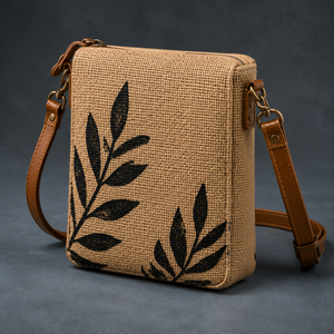 HINDVANTA GLOBAL Eco-friendly Jute Material Sling Bag Crossbody Shoulder <b>Purse</b> Adjustable Strap Zipper Closure Casual Mini - Product Image 6