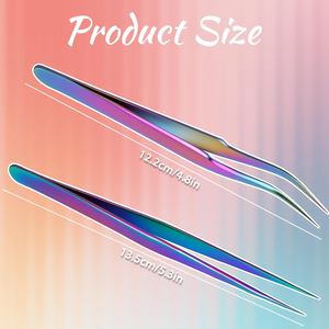 Pinzas de Precisión para Pestañas de Acero Inoxidable con Punta Suave y Acabado Arcoíris, con Bolsa con Cordón, Profesionales para Extensión de Pestañas y Cejas - Product Image 3