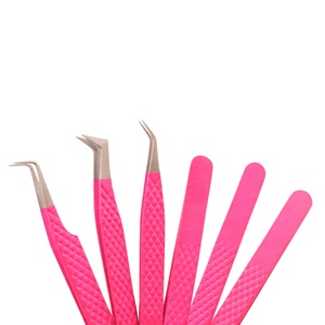 Pince à cils en acier inoxydable rose de haute précision 45 pince à épiler à pointe de fibre de volume de 90 degrés avec emballage en boîte - Product Image 2