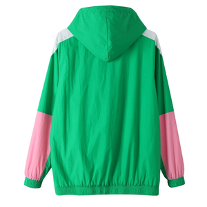Chaqueta Cortavientos AKA Tri Color con Media Cremallera, Tallas Grandes, Rosa, Verde y Blanco, Sudadera con Capucha, Anorak Impermeable y Ligero - Product Image 2