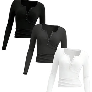 Camisetas de manga larga con estampado bonito para mujer, elegantes, de Color sólido, ajustadas, de punto, cuello cuadrado, 95% algodón, 5% Elastano, longitud Regular - Product Image 1