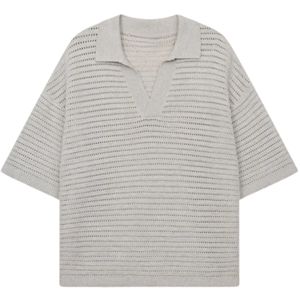 Polo Homme Gris Clair Tricoté Oversize à Manches Courtes, Maille Texturée, Décontracté, Haut d'Été Ample, Pull Polo OEM - Product Image 1