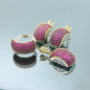 Pink <b>Ruby</b> Sterling Silver Jewelry Set Turkish Handmade Ring Earrings <b>Necklace</b> Natural Gemstone Elegant Gift For Women - Product Image 1