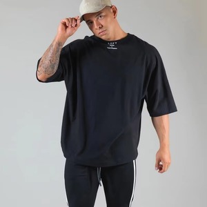T-shirt Homme Oversize Couleur Unie Manches Courtes Col Rond Décontracté Uni 100% Coton Jersey Tricoté Coupe Streetwear Lourd - Product Image 4