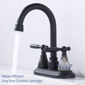 Rubinetto da Bagno Moderno Nero Opaco con Bocca Girevole ad Arco Alto a 360 Gradi, Rubinetto da Lavabo a 4 Fori con 2/3 Fori per Uso in Palestra - Product Image 6