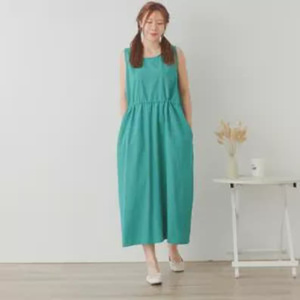 Women Organic Cotton V-Neck High Waist Breathable Plain Dyed Midi Bell Sleeve Slim A-Line Plus Size Minimalist Daily Wear Dress - Product Image 1