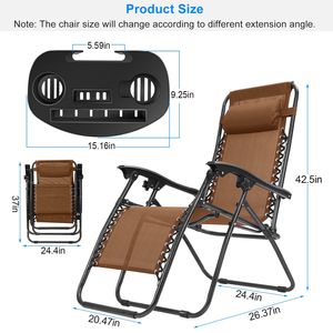 2Packs <b>Zero</b> <b>Gravity</b> Lounge <b>Chair</b> Dual Side Tray 330lbs Load Capacity Foldable Recliner for Outdoor Sunbathing - Product Image 5