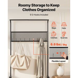 Porte-manteau autoportant de 72 pouces avec banc à chaussures, organisateur de rangement à 2 niveaux, crochets et tringle de suspension, armoire de hall avec étagère à chaussures en fil métallique - Product Image 3