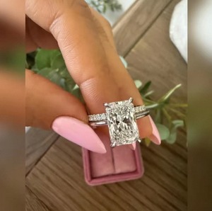 Radiant Cut Lab Grown <b>Diamond</b> <b>Ring</b> For Women Luxury 925 Sterling Silver Jewelry For Wedding Engagement Anniversary Gift Sparkle - Product Image 3