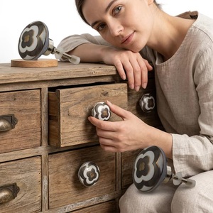 Ceramic Cabinet Knobs Asian Style Black White <b>Gold</b> Flower Design for Kitchen Living Room Home Office Furniture Durable - Product Image 2