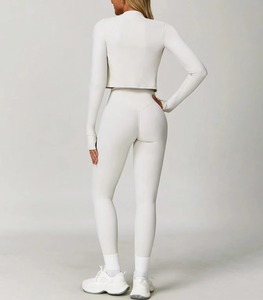 Ensemble de vêtements de sport pour femmes, veste à fermeture éclair sans couture, taille élastique, leggings, vêtements de yoga, de gym et de fitness, 2 pièces - Product Image 3