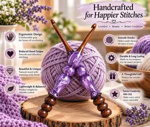 Crochets en bois faits main durables avec perles en résine violette 3,5 mm-6 mm – Outils de tricot pour loisirs créatifs – Artisanat ethnique et d'art populaire - Product Image 2