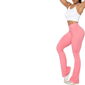 กางเกงโยคะเอวสูงทรงขาบาน ยาวเต็มตัว ป้องกันรังสียูวี ยืดได้สี่ทิศทาง ระบายอากาศได้ดี สีชมพู ผ้าทอ ผสมสแปนเด็กซ์และโพลีเอสเตอร์ - Product Image 3