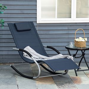 Moderna Chaise Longue Reclinabile a Dondolo Blu Navy per Esterni con Cuscino Rimovibile per Piscina - Product Image 2