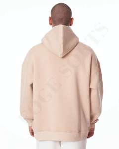 เสื้อฮู้ด100% ผ้าฝ้ายสีเบจธรรมดาขนาดใหญ่สำหรับผู้ชายเสื้อผ้าแนวสตรีทในเมือง2025สินค้า OEM - Product Image 6