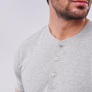 Camiseta Henley de manga corta térmica de algodón 100% grueso, corte ajustado, lisa, para hombre, venta al por mayor, personalizada - Product Image 4