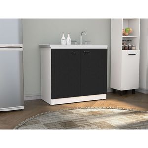 Mobiletto Sottolavello a Doppia Anta Napoles con Un Ripiano in Bianco/Nero per Cucina - Product Image 1