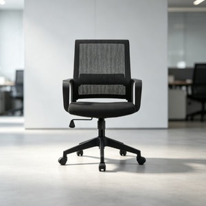 Chaise de bureau ergonomique moderne en maille noire avec accoudoirs réglables, base pivotante et dossier solide – Mobilier de bureau - Product Image 1