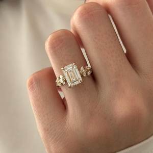 3 Carat Emerald Cut E VVS2 Lab Grown Diamond <b>Nature</b> <b>Inspired</b> <b>Engagement</b> <b>Ring</b> , 14k 18k Yellow Gold , IGI Certified - Product Image 5