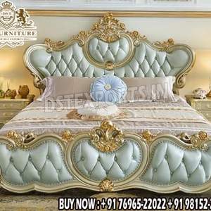 Camas de Madera de Teca de Calidad Real y Premium, Elegante Cama Moderna Blanca con Detalles Dorados, Cama King Size Tradicionalmente Tallada, Canadá - Product Image 6