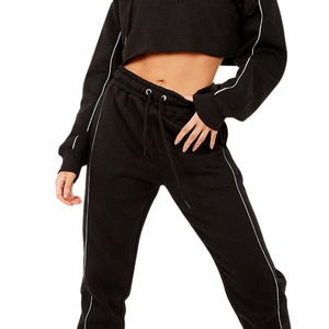 Women Cropped Hoodie Tracksuit Set Piping Detail Pullover Sweatshirt Jogger <b>Trousers</b> Drawstring Waist Two Piece Outfit Wholesale - Product Image 6