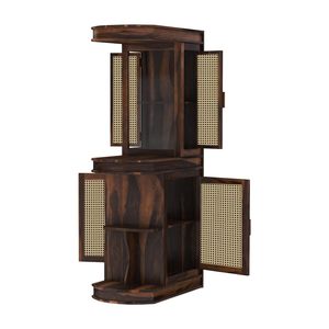Mueble Bar Redondo de Madera con Almacenamiento para Vino y Bebidas, Acabado en Nogal, Mueble Exhibidor de Licores para Sala de Estar o Comedor - Product Image 6