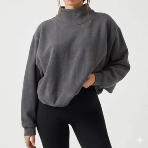 Sweat-shirt oversize en molleton délavé à l'acide pour femme, col rond, couleur unie, épaules tombantes, pull décontracté d'automne, impression de logo personnalisé, OEM - Product Image 1
