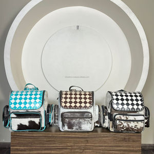 March Expo Elegant Checkered Pattern Genuine Cowhide <b>Leather</b> <b>Backpack</b> Western Style Diaper Bag Manufacturing Perfect for Unisex - Product Image 3