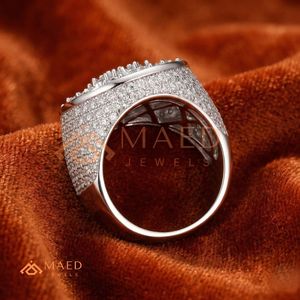 แหวนเหรียญทรงกลมประดับเพชรหรูหรา - แหวนเงินแท้ 925 สไตล์ฮิปฮอปประดับเพชรสำหรับผู้ชาย เครื่องประดับเพชรแล็บ - Product Image 3