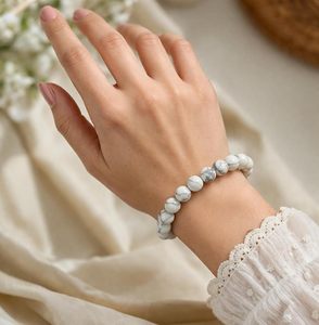 Howlite Beaded Bracelet Polished <b>Sphere</b> Shape Eco-Friendly <b>Crystal</b> Jewelry - Product Image 3