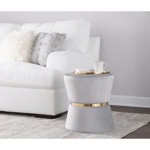 Sgabello Ottomano Contemporaneo Glamour in Velluto Argento e Metallo Dorato di Gemma - Product Image 5