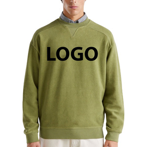 เสื้อสเวตเชิ้ตคอกลมสีเขียวมะกอกสำหรับผู้ชาย ทรงปกติ ผ้าฝ้าย 100% เฟรนช์เทอร์รี่ พิมพ์ลายโลโก้ด้านหน้า สวมใส่สบายๆ และเหมาะสำหรับฤดูใบไม้ร่วง - Product Image 1