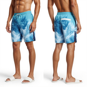 Shorts de bain pour hommes Aqua Motion de qualité supérieure, séchage rapide, respirants, avec impression en relief, 100% polyester, vêtements de plage légers - Product Image 4